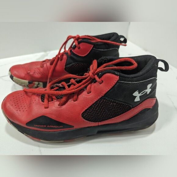 Under Armour Lockdown 4204275041 high top red black Mid Shoes shoes size 6Y - Picture 1 of 10